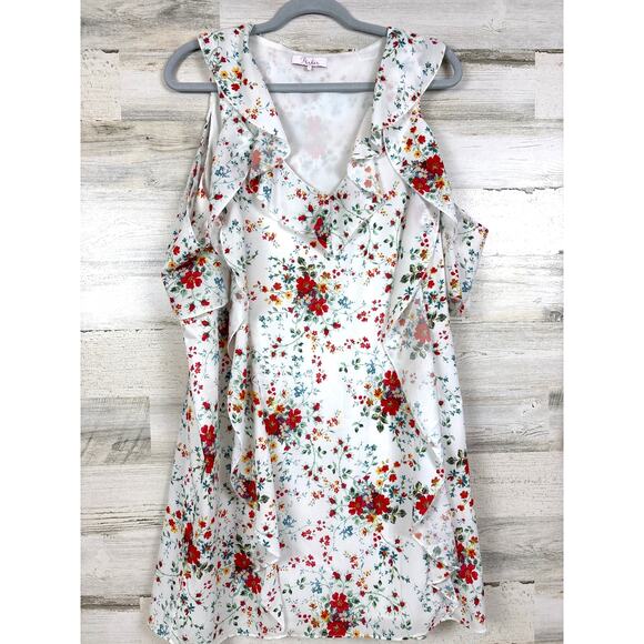 Parker Women’s L White Multicolor Floral Cold Shoulder Shift Mini Dress NEW - Picture 2 of 6